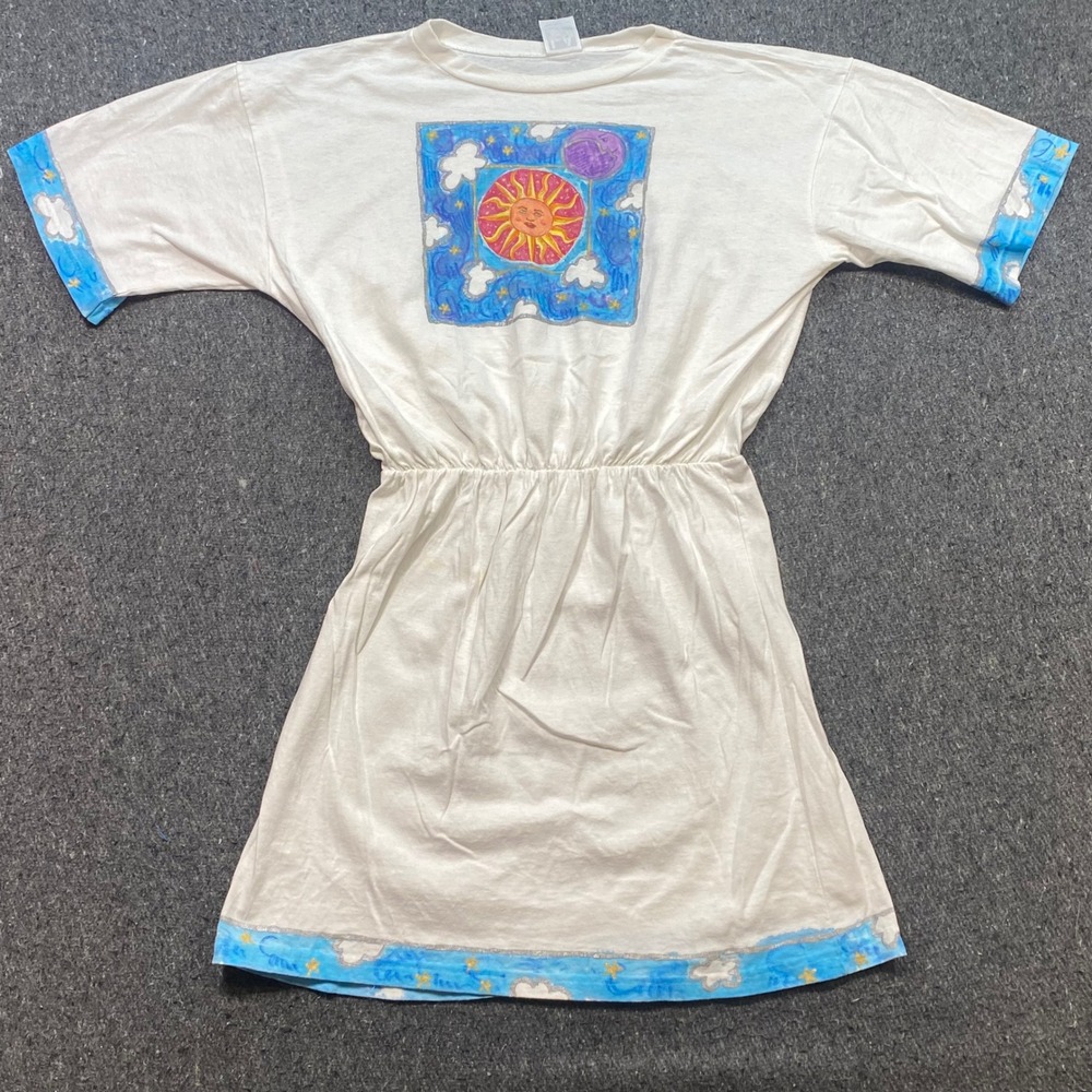 LA Sportswear TShirt Dress Sz OS Womens White‎ Celestial Sun Moon Boho 90s Mini